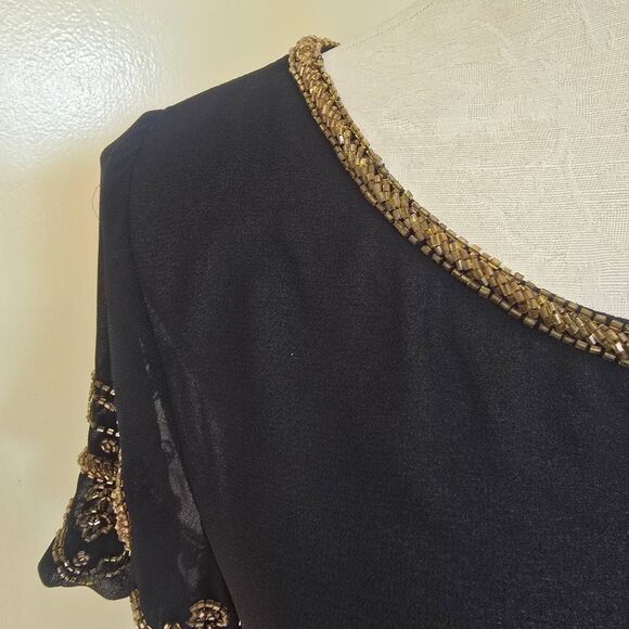 Guess Blk Sheer Gold Bead Trimmed Blouse, NWOT, XS, Possible Sample not produced - Picture 7 of 9